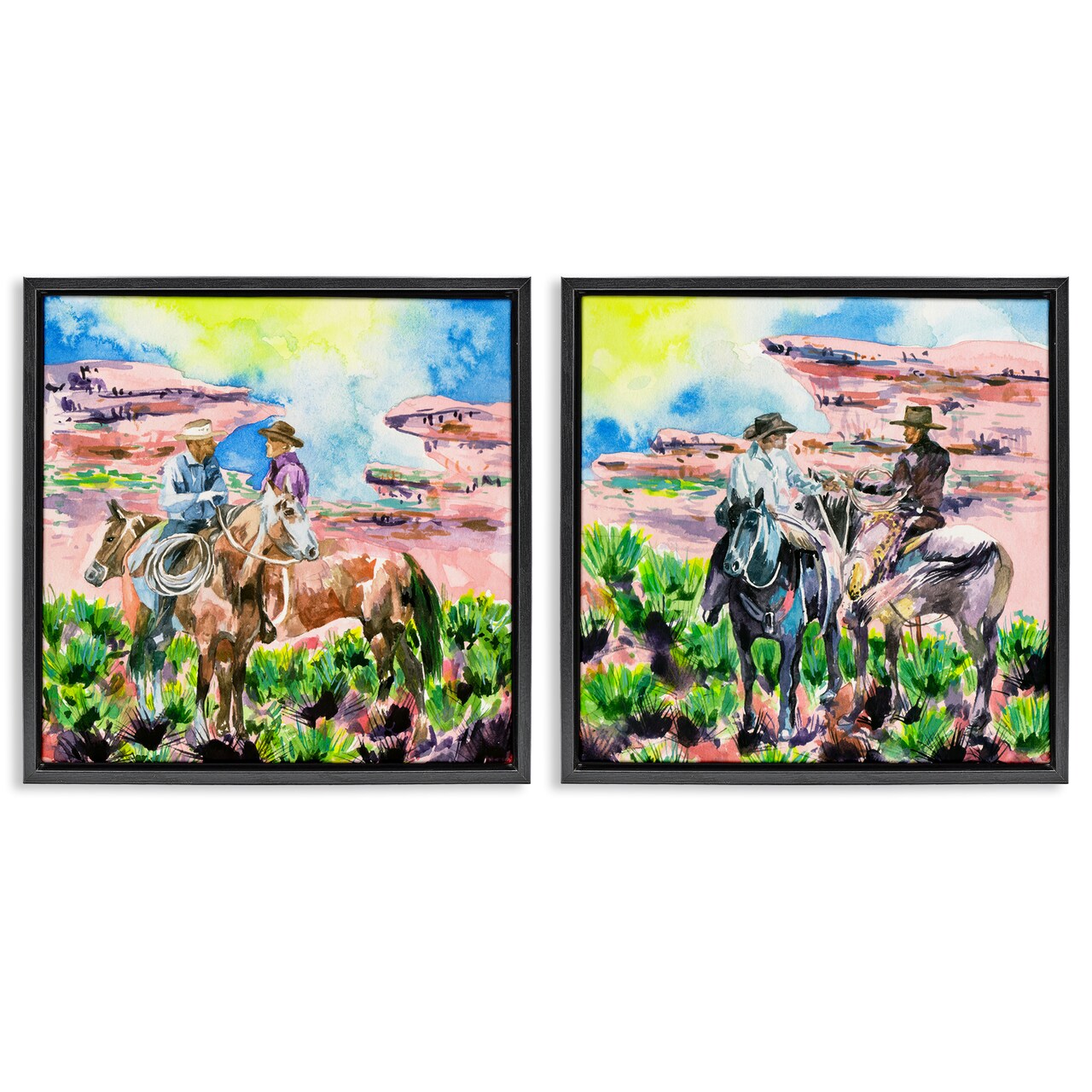 Stupell Industries Cowboys Under Western Sun 2pc Floater Framed Canvas Wall Art Set Design by Melissa Wang